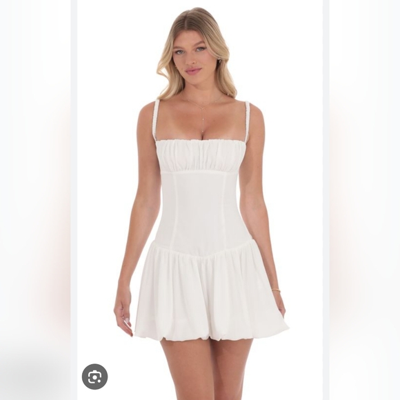 Lucy In The Sky White Sleeveless Bubble Hem Mini Dress - Picture 1 of 10